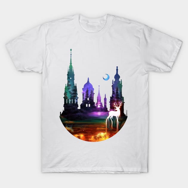 Burning Wood Castle T-Shirt by KucingKecil